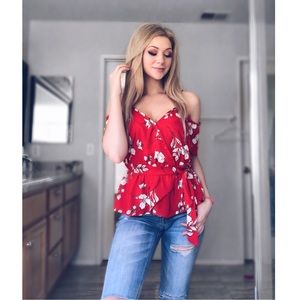 ❌SOLD❌ Off-the-Shoulder Red Sienna Sky Shirt